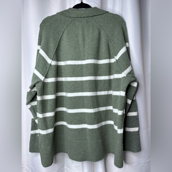 Aerie Sage White Striped V-Neck Sweater Women Cozy Knit Pullover XL - Picture 2 of 4